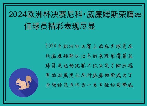 2024欧洲杯决赛尼科·威廉姆斯荣膺最佳球员精彩表现尽显